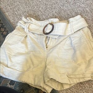 Sezane Cream High Waist Shorts with Textured Fabric